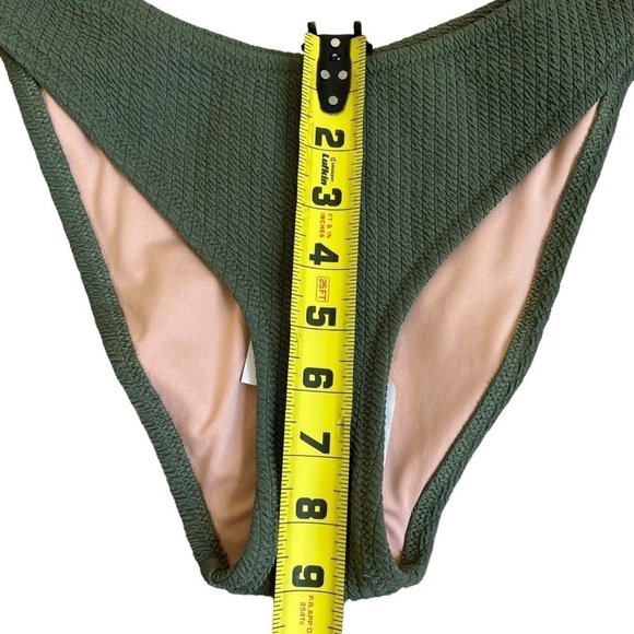 NWT J.Crew Olive Green Scrunchie Textured Curved Waist Cheeky Bikini Bottom Sz M - Picture 16 of 16